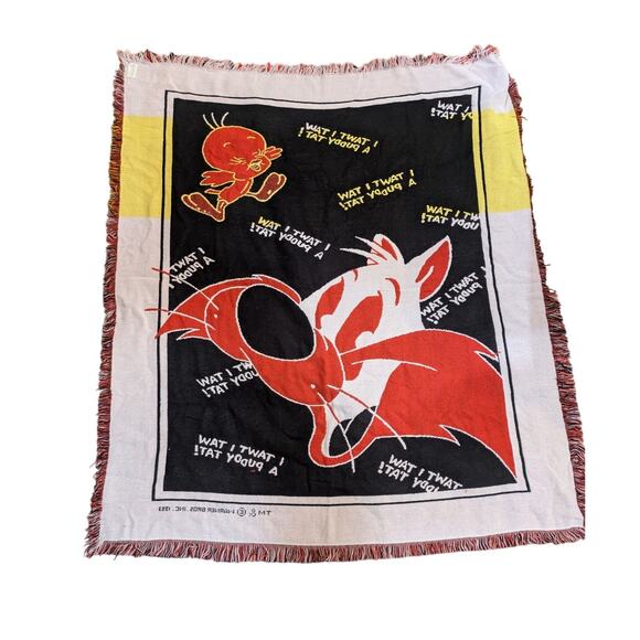 Vintage 1993 I Tawt I Taw A Puddy Tweety Bird Sylvester Blanket - Picture 5 of 6